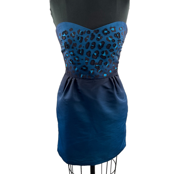 URBAN OUTFITTERS Silence + Noise Navy Blue Bead Trim Ombre Leopard Dress M NEW - Picture 1 of 10